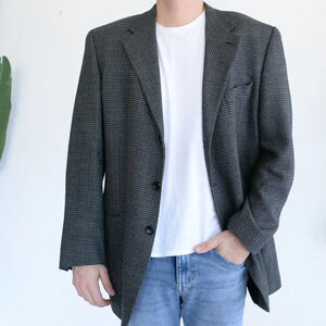 VTG Mantles Black Wool Plaid Blazer 100% Wool Classic Vintage Mens 44T